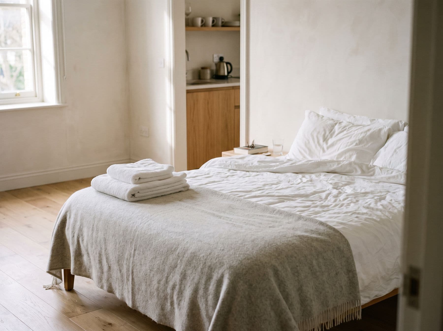 Serviced Apartment mit frisch bezogenem Bett